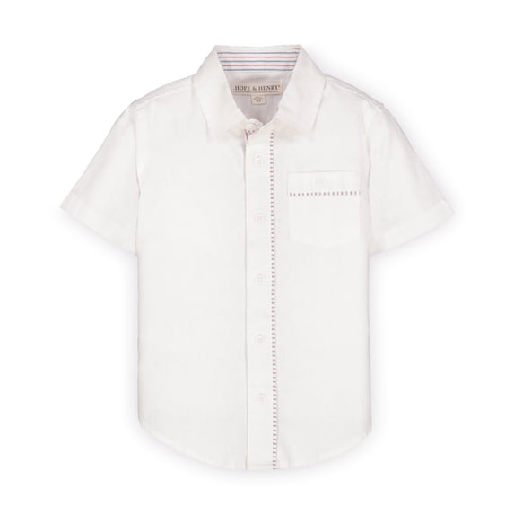 Hope & Henry Boys' Linen Short Sleeve Button Down Shirt