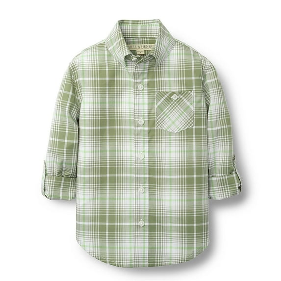 Hope & Henry Boys' Poplin Button Down Shirt | Olive Plaid