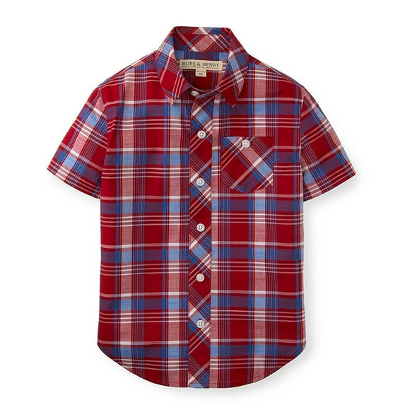 Hope & Henry Boys' Poplin Short Sleeve Button Down Shirt
