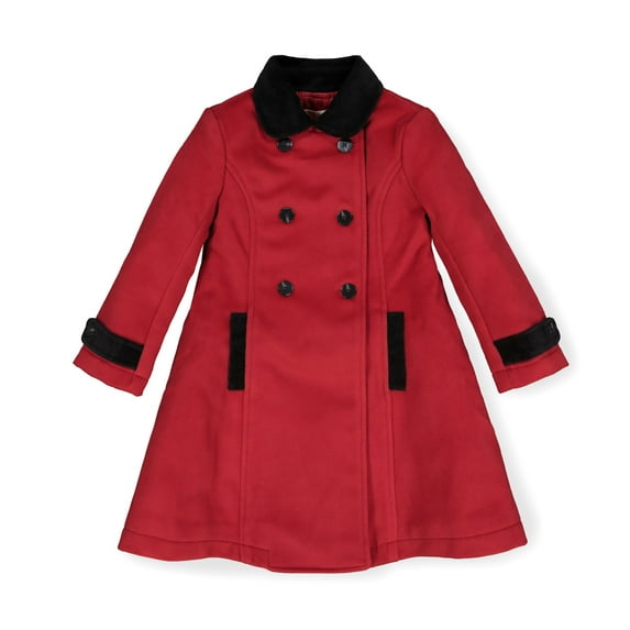 Hope & Henry Girls' Long Dress Coat with Velvet Trim