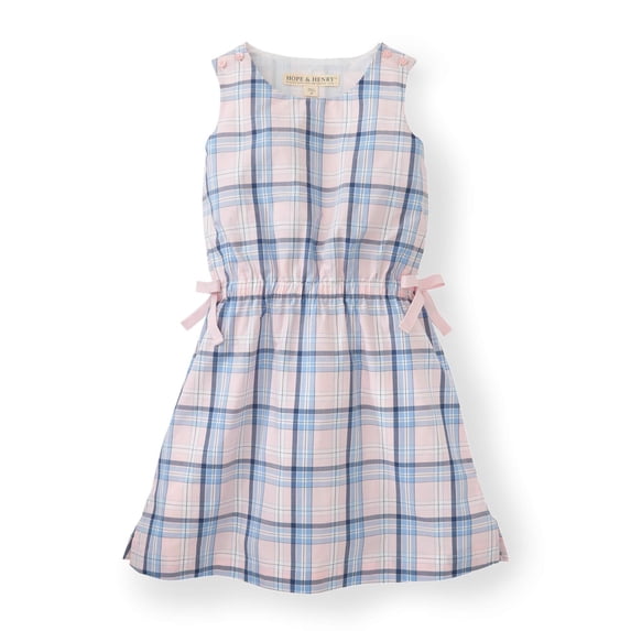 Hope & Henry Girls' Tie Waist Sleeveless Dress | Rose Plaid
