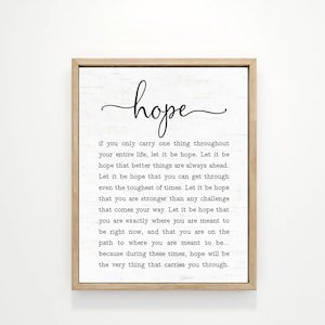 Hope Inspirational Quote Poster, 8x12 UNFRAMED
