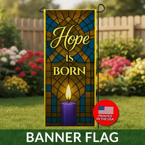 Hope Is Born Stained Glass Banner Flag Religious Nativity Candle Cross Decor 1