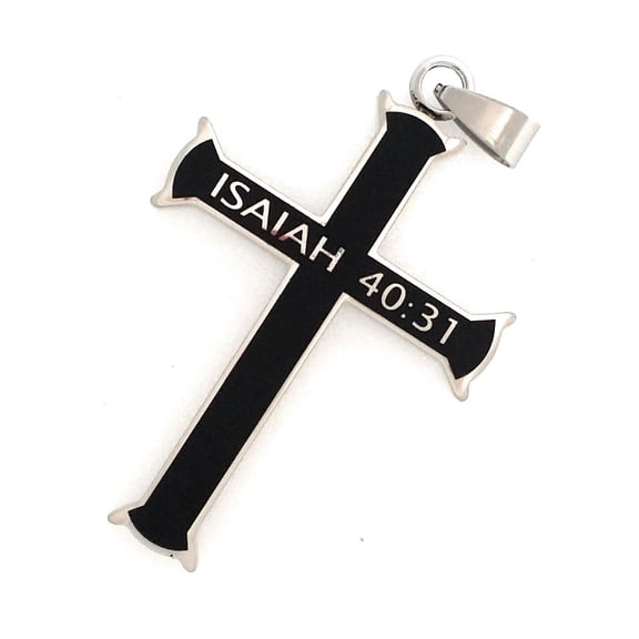 Hope (Isaiah 40:31) Bible Cross Black Stainless Steel Faith Religious Men's Necklace Jewelry 24 inch Chain Gift Bag