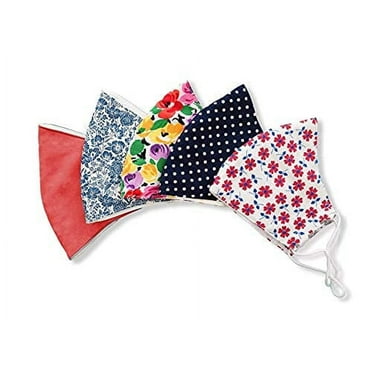 Hope Love Shine Adjustable Floral Pattern Cotton Face Mask with Filter Pocket, Assorted, 5 Count