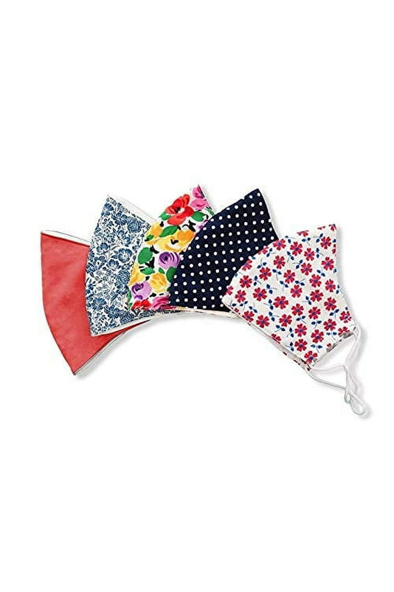 Adjustable Floral Pattern Cotton Face Mask with Filter Pocket, Assorted, 5 Count