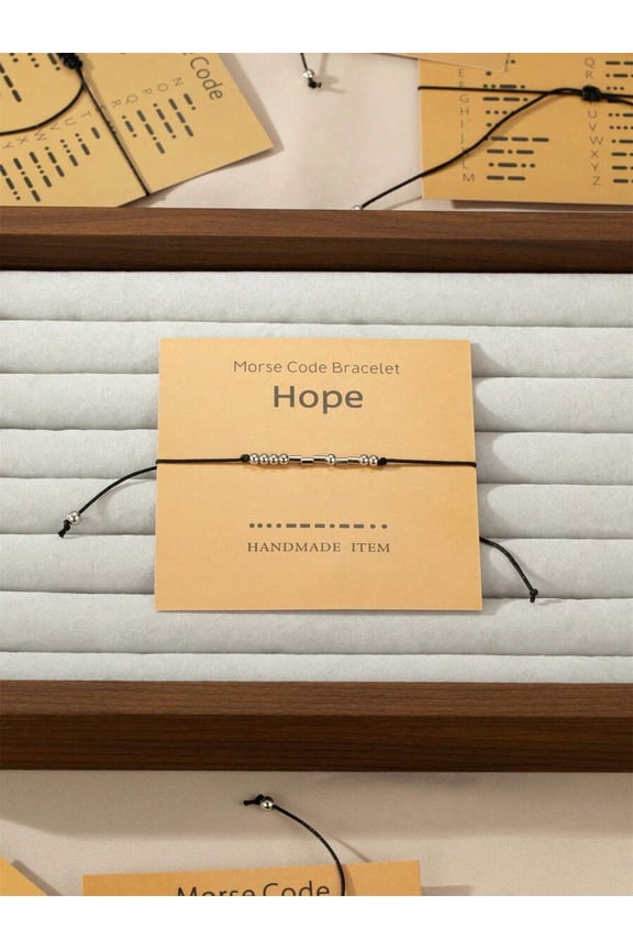 Hope Morse Code Beaded Cord Bracelet Silvertone Handmade Inspirational Jewelry