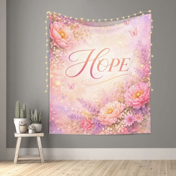 Hope Peony Lavender Butterfly Sky Inspirational Tapestry Indian Wall Hanging Tapestries Room Decor for Bedroom Living Room Dorm 60X50inch