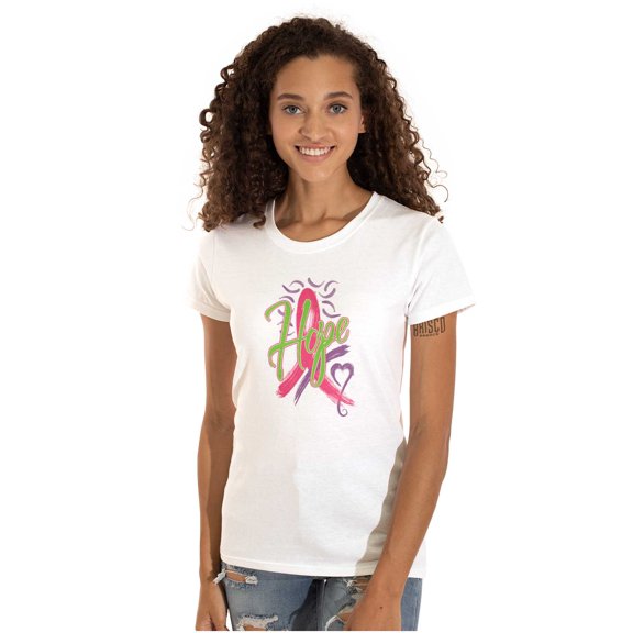 Hope Pink Ribbon Heart Breast Cancer Womens Slim Fit Graphic Tee Brisco Brands X