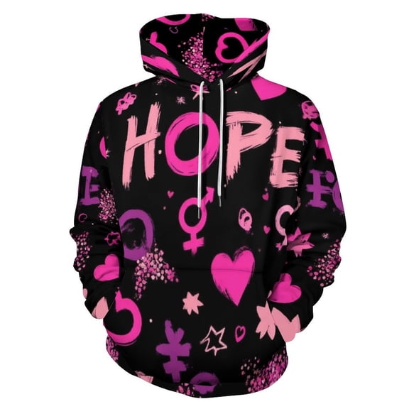Hope Pink Ribbon Hearts Men's Women Vintage 3D Hooded Sweatshirt - All-Season Loose Fit Streetwear