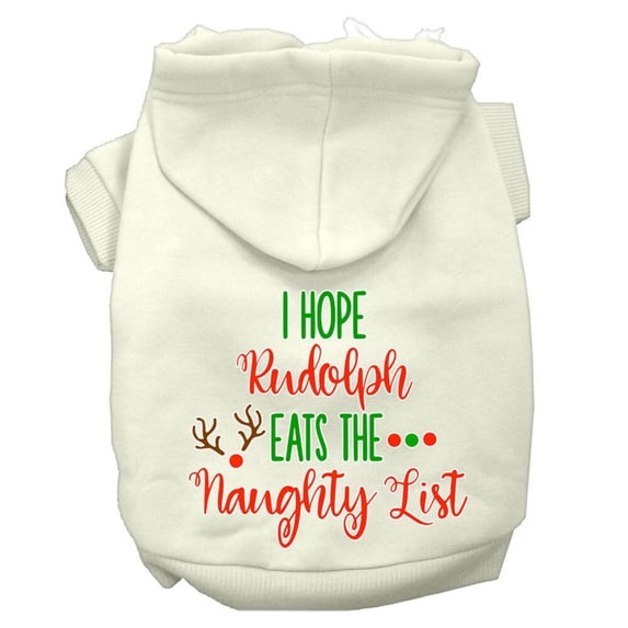 Mirage Pet Hope Rudolph Eats Naughty List Screen Print Dog Hoodie Cream S