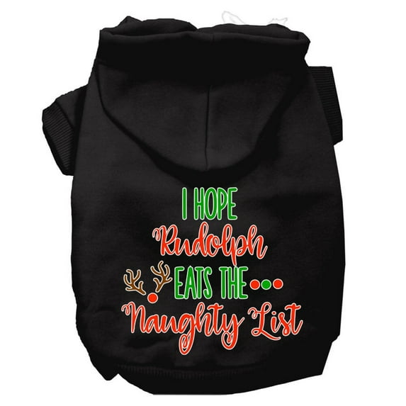 Mirage Pet Hope Rudolph Eats Naughty List Screen Print Dog Hoodie Black L