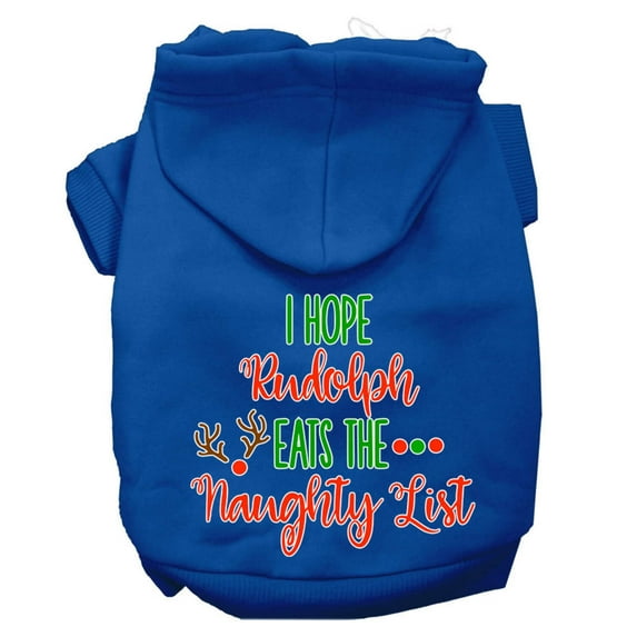 Mirage Pet Hope Rudolph Eats Naughty List Screen Print Dog Hoodie Blue XL