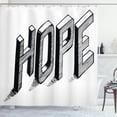 thumbnail image 1 of Hope Shower Curtain, Sketch Letters with Stripes Spelling Hope Hand Drawn Calligraphic Arrangement, Fabric Bathroom Set with Hooks, 69W X 84L Inches Extra Long, Black and White, by Ambesonne, 1 of 3