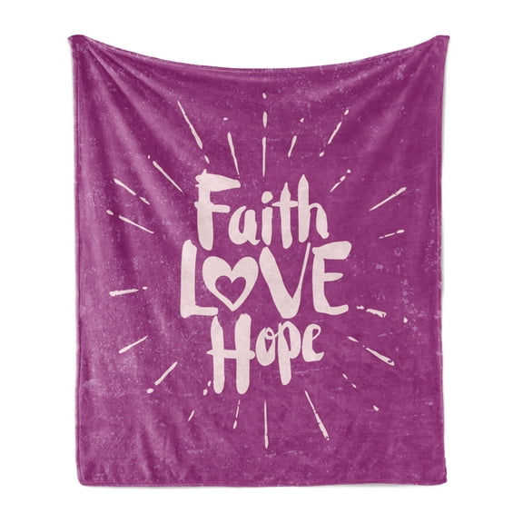Hope Soft Flannel Fleece Throw Blanket, Illustration of Western Message Faith Hope Slogan on Purple Backdrop, Cozy Plush for Indoor and Outdoor Use, 50" x 60", Purple and Lilac, by Ambesonne