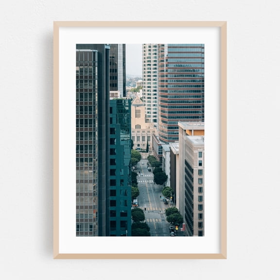 Hope Street, DTLA 01 - Los Angeles California Photography Cityscape Architecture Skyline Street Photography Modern Art Travel Poster Oak Framed Wall Art Print 5 x 7 inches
