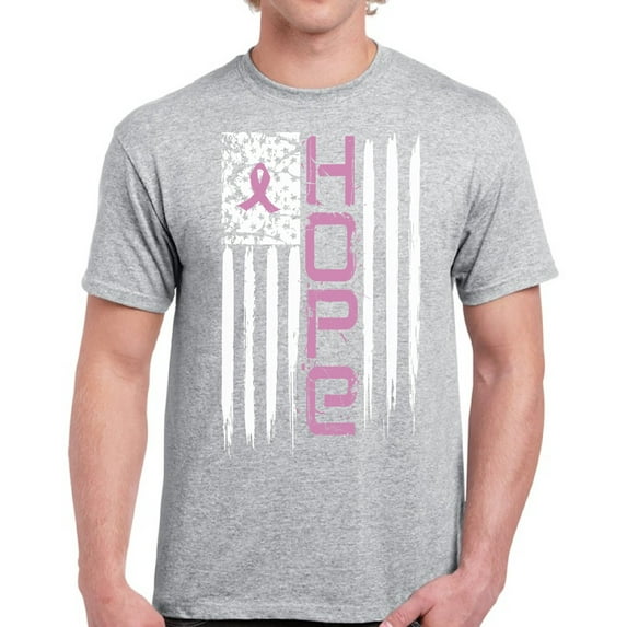 Hope TShirt for Men Pink Ribbon USA Flag Mens T-Shirt - S M L XL 2XL 3XL 4XL 5XL Graphic Tee - Breast Cancer Awareness Pink Support Gifts Shirt for Him