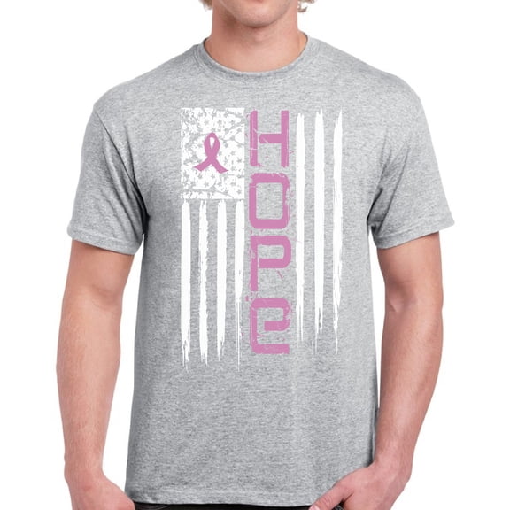 Hope TShirt for Men Pink Ribbon USA Flag Mens T-Shirt - S M L XL 2XL 3XL 4XL 5XL Graphic Tee - Breast Cancer Awareness Pink Support Gifts Shirt for Him