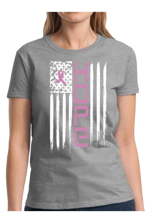 Hope TShirt for Women Pink Ribbon USA Flag Ladies T-Shirt - S M L XL 2XL 3XL Graphic Tee - Breast Cancer Awareness Pink Support Gifts Women Shirt