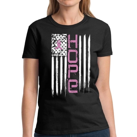 Hope TShirt for Women Pink Ribbon USA Flag Ladies T-Shirt - S M L XL 2XL 3XL Graphic Tee - Breast Cancer Awareness Pink Support Gifts Women Shirt