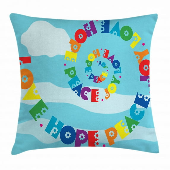 Hope Throw Pillow Cushion Cover, Rainbow Colored Love Hope Peace Joy Message with Sixties Inspired Floral Illustration, Decorative Square Accent Pillow Case, 20 X 20 Inches, Multicolor, by Ambesonne