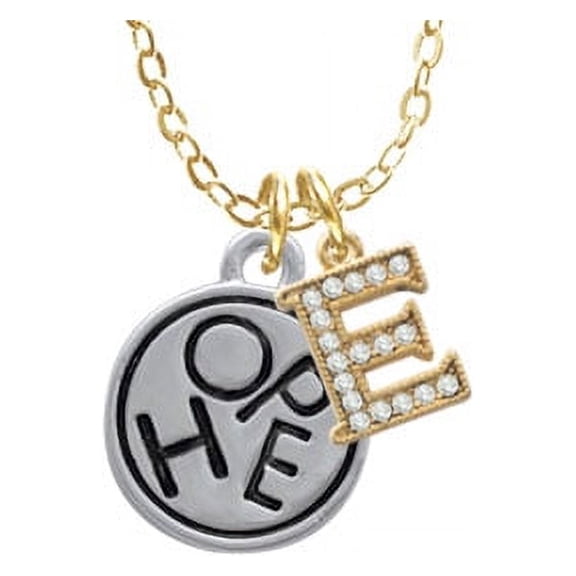 Hope in Circle - E - Gold Tone Crystal Initial Sophia Necklace, 18"+1"