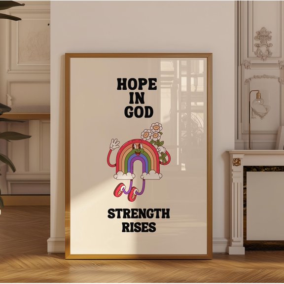 Hope in God Strength Rises Bible Verse Prayer Room Art, Stretched Canvas 8x10in