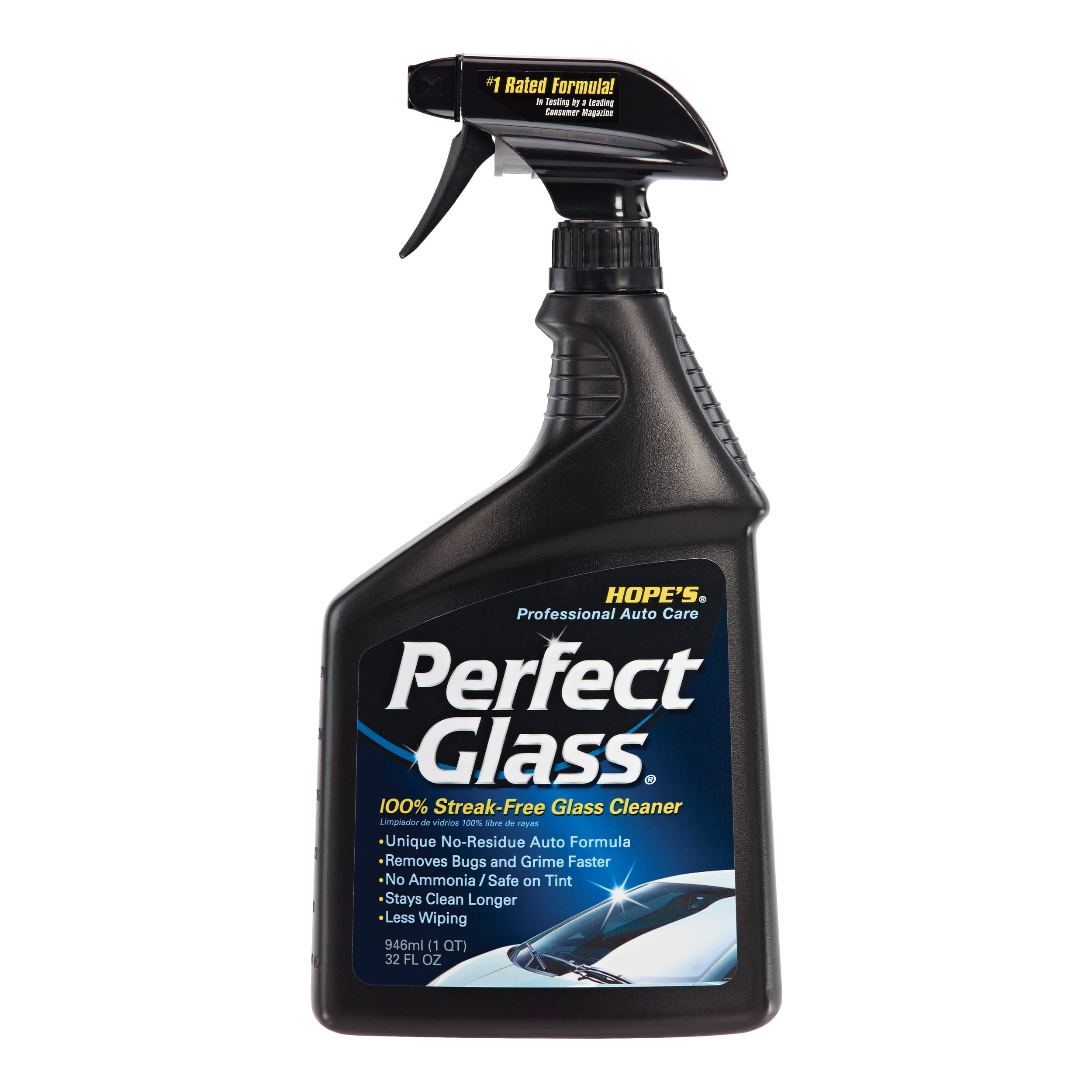 Hope's Perfect Glass Automotive Glass Cleaner, 32-Ounce, No-Residue Formula, Removed Bugs & Road Grime, Safe on Tint, Streak-Free