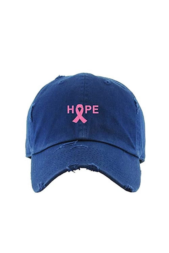 Hope with Ribbon Vintage Baseball Cap Embroidered Cotton Adjustable Distressed Dad Hat Navy