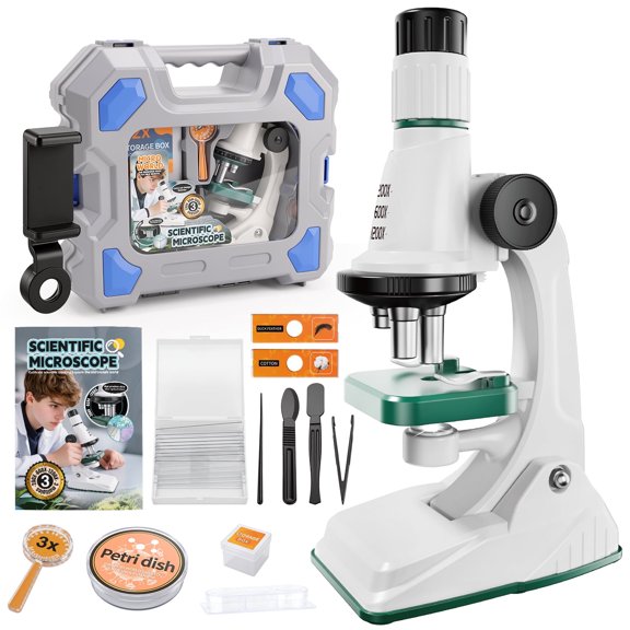 Hope wood Prepared Slides 100X-2000X Kids Compound Microscope Kit, Science Lab Toy For Kid 8 9 10 11 12 Year Old Boys Girls, Birthday Gift For Little Kids