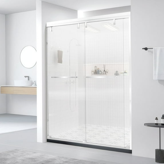 HopeHub Double Sliding Shower Door, 56-60" W x 76" H Framed Shower Door with 5/16"(8mm) SGCC ANSI Clear Tempered Glass,Aluminum Door Frame,Stainless Steel Pull Handle,Seal Strip for Waterproof