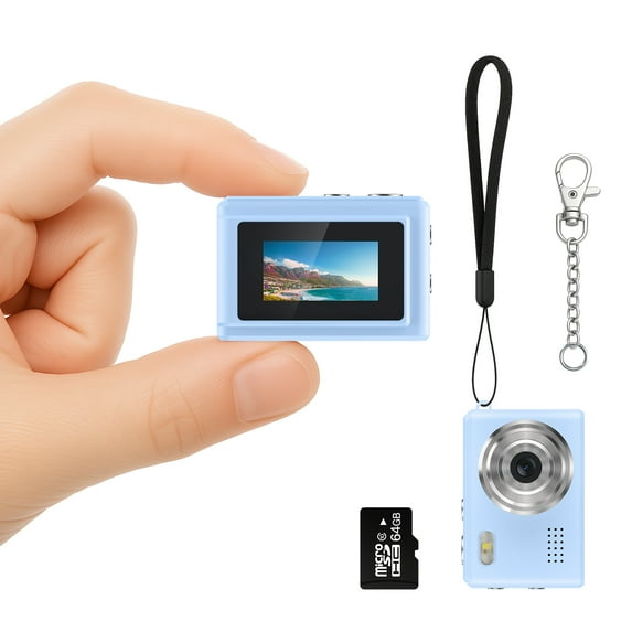 HopeHub Mini Digital Camera, 0.96in Small Keychain Camera, 1080P Digital Camera with 64GB TF Card/6 Filters/Fill-in light/ Keychain/Landyard/Birthday Gift for Boys Girls Teens Adult,White