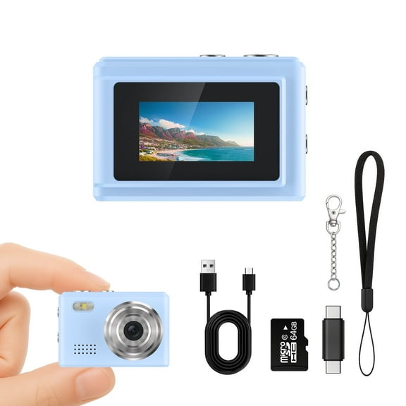 HopeHub Mini Keychain Camera,0.96''1080P Tiny Retro Digital Camera with LED Flash Light，64GB Card, OTG Adapters for Travel Vlog Study, Birthday Gifts