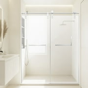 HopeHub Shower Door 56-60" W x 76" H Frameless Shower Door, Single Sliding Shower Doors with 5/16" (8mm) Clear SGCC ANSI Tempered Glass,Explosion-Proof Film,3 Seal Strips Stainless Steel Hardware,