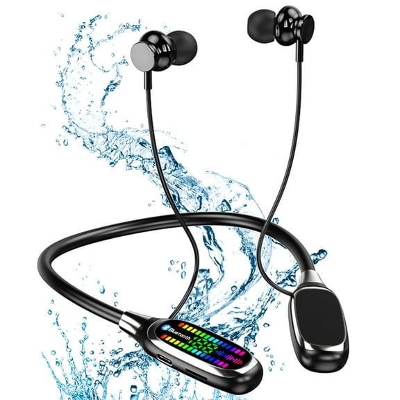 HopePow Magnetic Neckband Bluetooth 5.4 Headphones Wireless Earphone RGB Display in Ear Earbuds Microphone Waterproof 300Hrs Standby Time Neckband Headphones Noise Cancellation for Sports/Workout