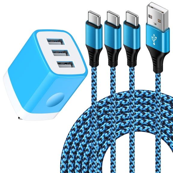 HopePow Three Port Usb Wall Charger Block with 3PACK Usb A to Usb C Cable 6ft,Usb C Type C Charger Block Fast Charging Multi Port Adapter Plug Cube Brick High Speed Phone Android Charger Cord Type C