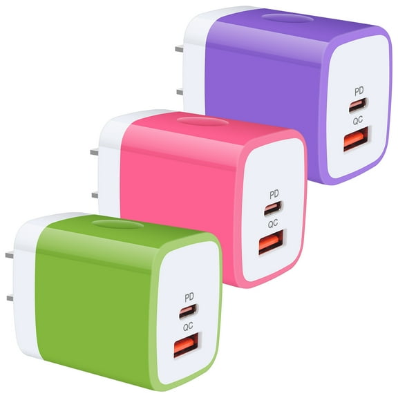 HopePow Usb C PD Charger Adapter Fast Charger Block,3PACK Type C Charger Fast Charging PD 20W QC3.0 Dual Port for Android Phone Usb C Charger Block Box Power Adapter Brick Cube(Purple+Rose+Green)
