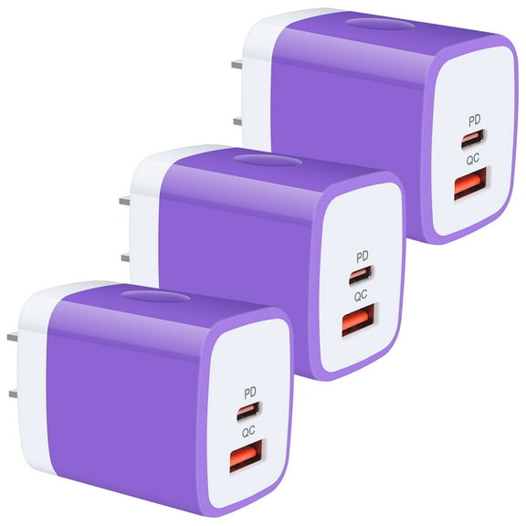 HopePow Usb C PD Charger Adapter Fast Charger Block,3PACK Type C Charger Fast Charging PD 20W QC3.0 Dual Port for Android Phone Usb C Charger Block Box Power Adapter Brick Cube,Purple