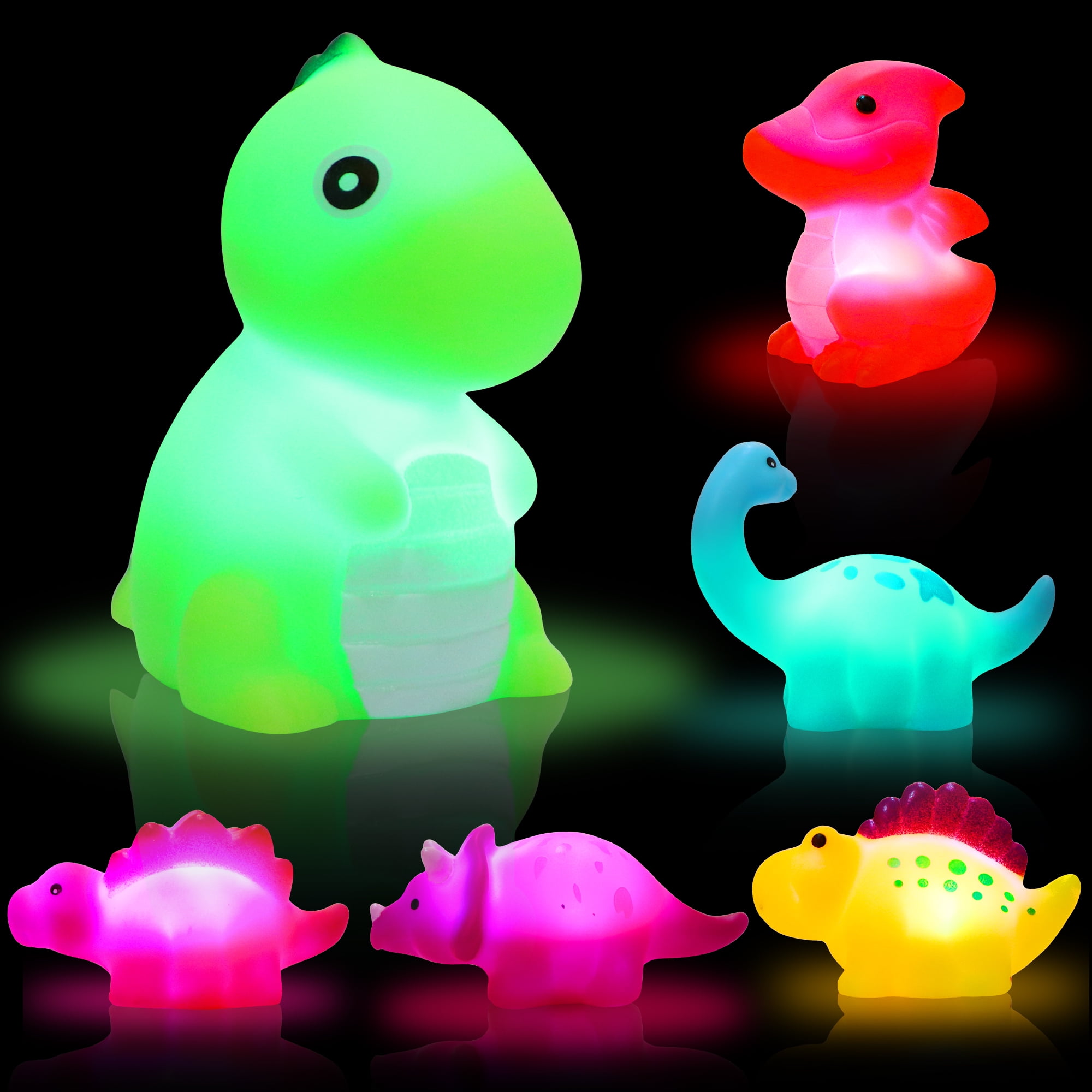 HopeRock 6pack Floating Dinosaur Baby Bath Toy Set, Lightup Kids Pool
