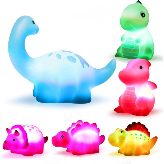HopeRock 6pack Floating Dinosaur Baby Bath Toy Set, Lightup Kids Pool