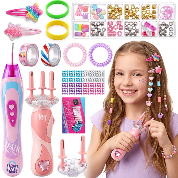 HopeRock Automatic Hair Braider for Girls Ages 6+, 2-in-1 Hair Braiding Machine & Hair Styling Kit with Beads, Clips and Accessories, Birthday Gift for Girls Ages 6-12.