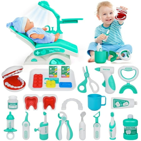 HopeRock Kids Doctor Kit for Toddlers 3-5, 28PCS Pretend Doctor Kit Dentist Play Set Toys , Birthday Christmas Gifts for 3 4 5 6 Year Old Girls, Green