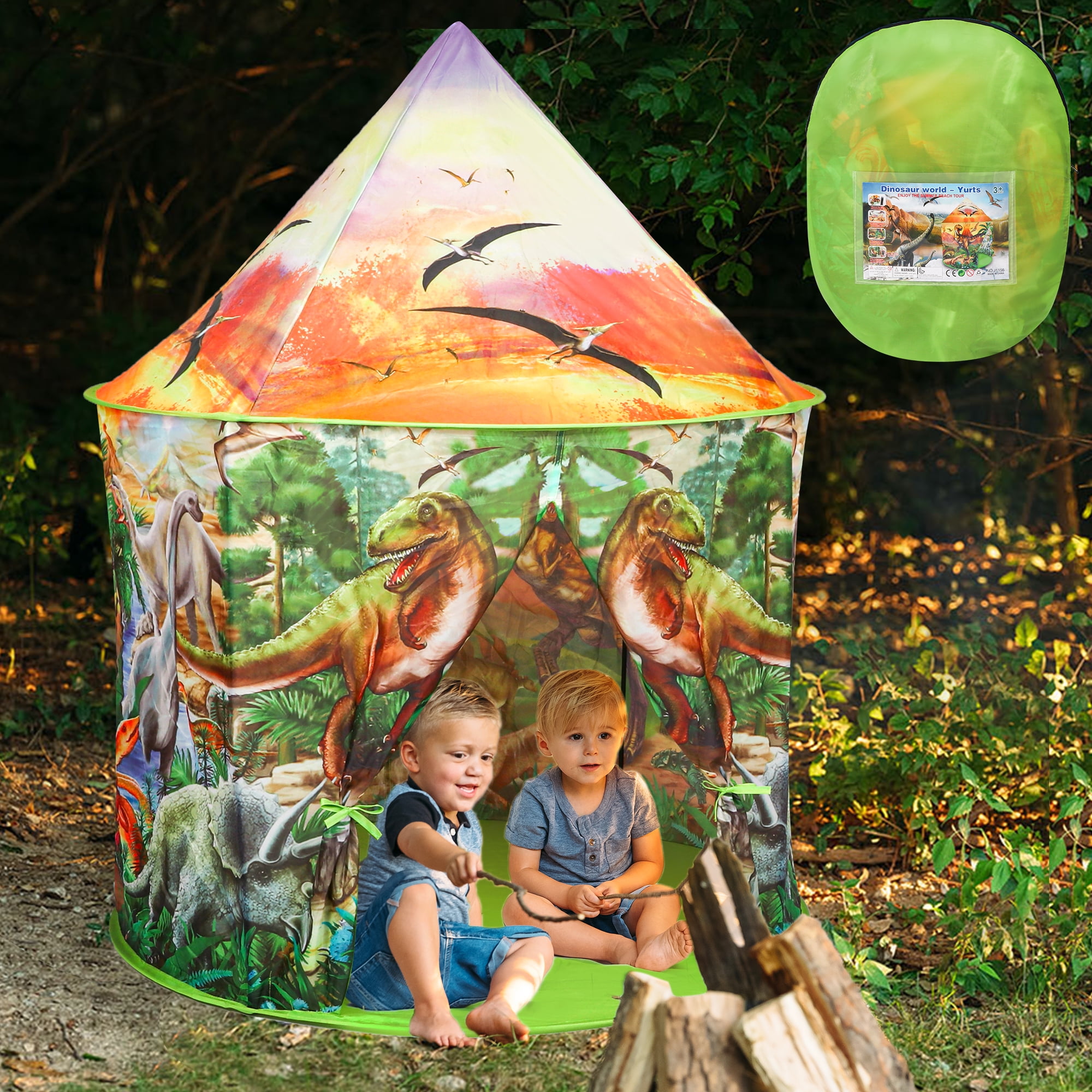 HopeRock Dino Camping Play Tent for Kids Indoor Outdoor Large Dinosaur Tent Toys for Boys Girls Walmart