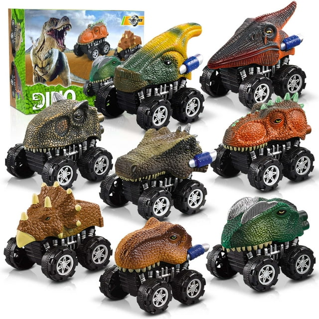 HopeRock Dinosaur Toy Pull Back Cars, 8 Pack Dinosaur Car Toys Dinosaur