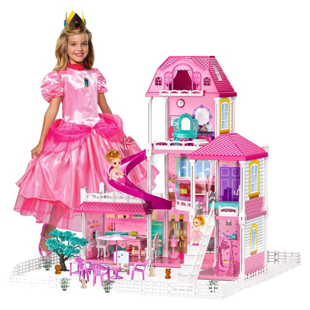 HopeRock Doll House with Furnitures Toys for Girls, 6 Rooms Dollhouse