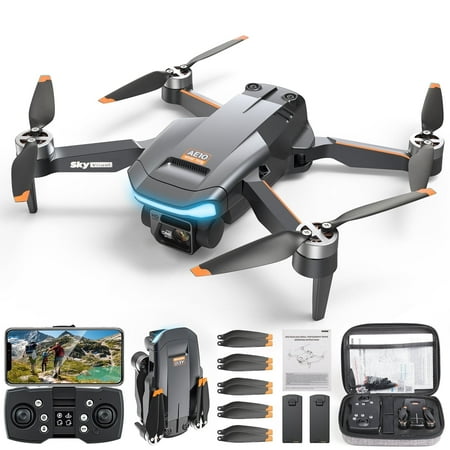 HopeRock GPS Drones with Camera for Adults, AE10 Mini Fodable RC Drone for Beginners with Auto Return Home, 1080P HD, Dual-Camera FPV , Brushless Motor, 2 Batteries, Black