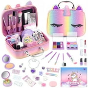 HopeRock Girls Makeup Kit/Set with Unicorn Makeup Bag, 28-in-1 Little Girls Makeup Kit for Kids 4-8-12 Toys ,Pretend Princess Christmas/Birthday Gift for Kids Toddlers 4 5 6 7 8 9+ Years.