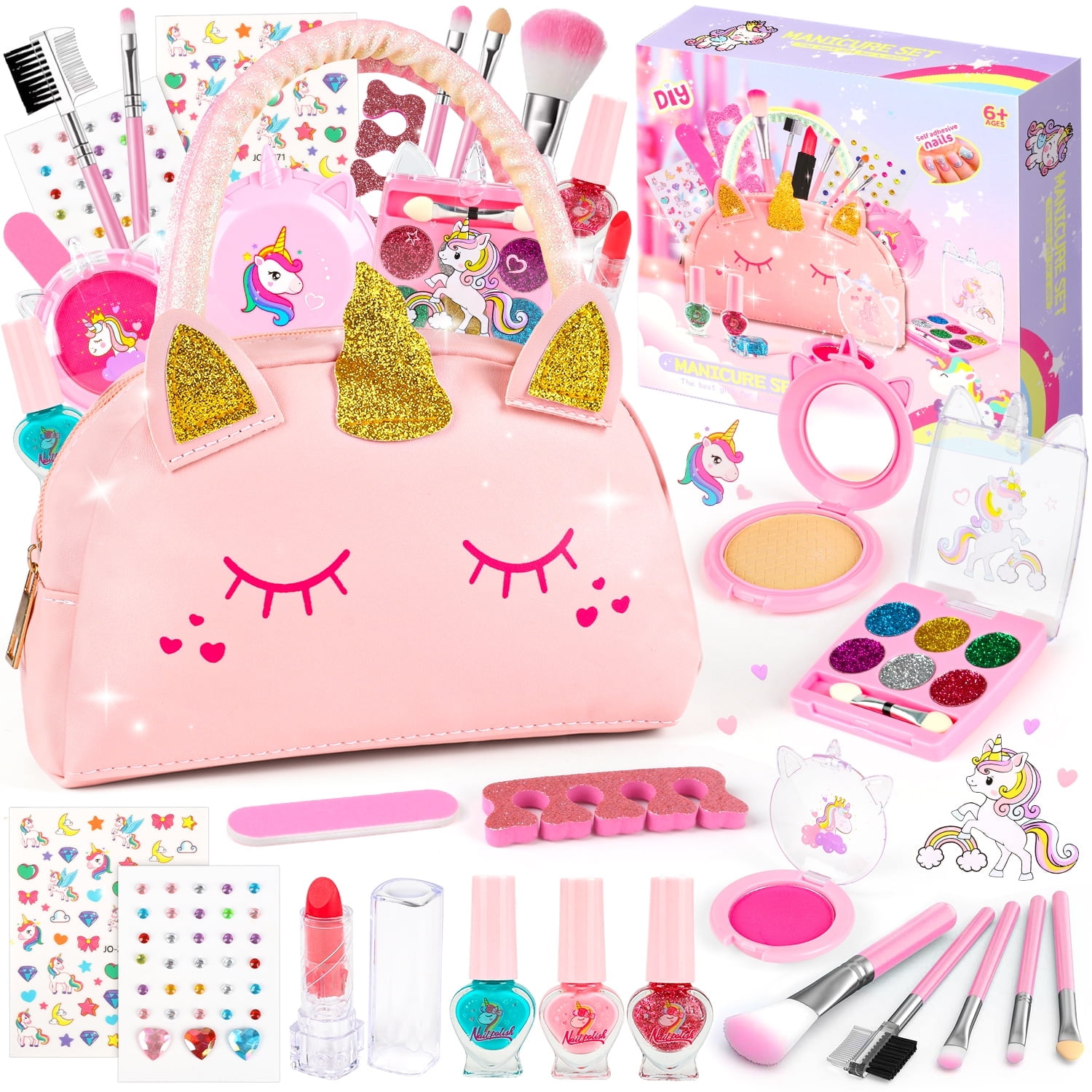 HopeRock Girls Makeup Kit for Kids with Unicorn Bag, Toys for Little ...