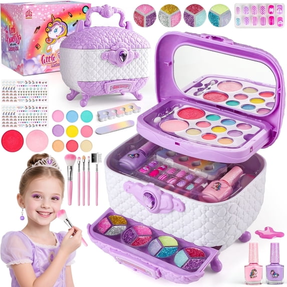 HopeRock Kids Makeup Kit, Toys for Girls 3-6 Years Old, Purple Case Princess, Washable Pretend Play Cosmetic Toys for Kids, Little Girl Christmas Birthday Gift.