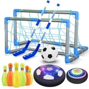 HopeRock Hover Soccer Ball, 3-In-1 Hover Hockey Ball Bowling Set for Kids, Led Light Floating Air Football with Bowlings Indoor Sport Toys, Christmas Birthday Gifts for Boys Girls Aged 3-12